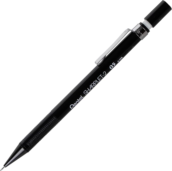 Pentel Sharplet-2 Automatic Pencil, (0.5mm) Lead Size, Black Barrel, Box of 12 (A125A)