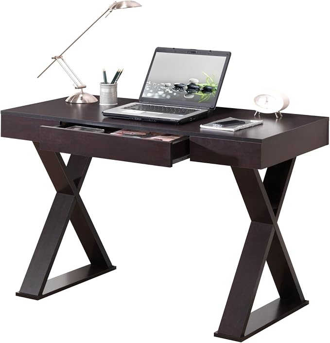 Techni Mobili 47" Trendy Writing Desk w/Drawer,Modern Home Office,Espresso | 47" modern writing desk with storage drawer, sturdy frame, sleek espresso finish, and compact workspace ideal for home office
