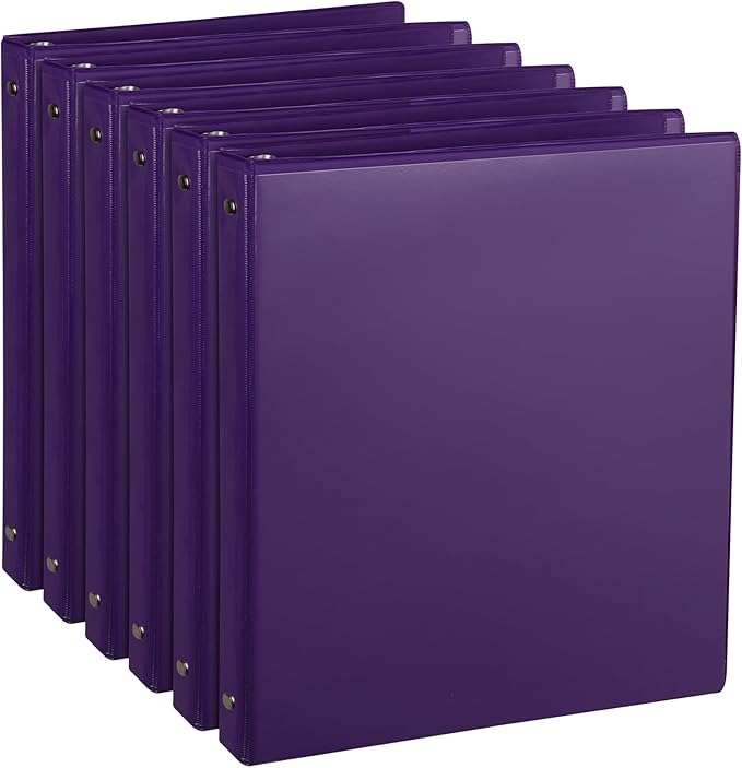 CIXILDTS 0.5-inch Round Ring Binder, Durable 1/2" 3 Ring Binder Fit Letter Size Paper, Purple, 6-Pack