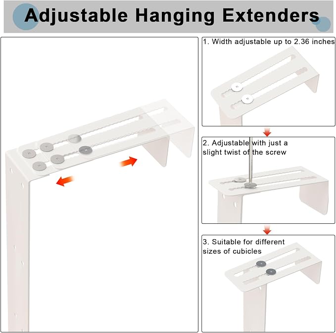 6 Pcs Cubicle Shelf Hanger Extenders for Office Desk Width Extension White | Metal Cubicle Storage Hangers Expanders for Office Organization, Workstation Shelf Extension
