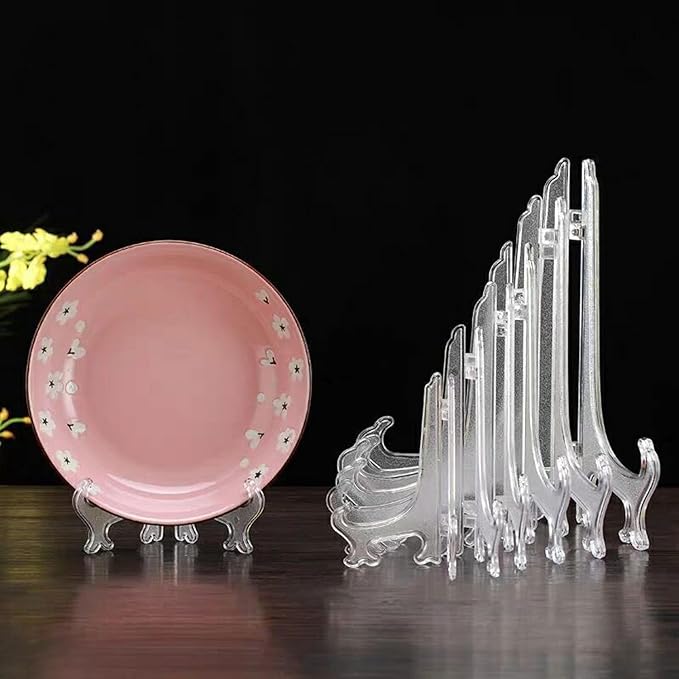 LonlyEagle 12 Pack 3 Inch Clear Plastic Easels or Stand/Plate Holders to Display Pictures or Other Items at Weddings, Plate Stands for Home Decoration, Birthdays, Tables