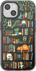 PopSockets iPhone 15 Phone Case with MagSafe, Wireless Charging Compatible, Bookish - Storied Shelves