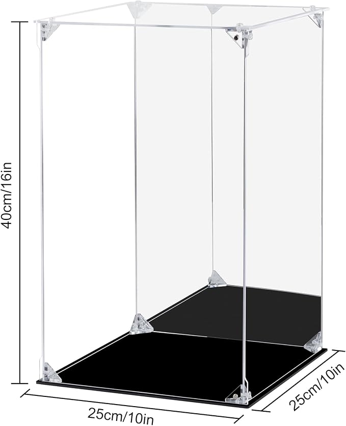 Acrylic Display Case Clear Action Figure Display Case with Mirrored Back, Dustproof Protection Display Box Alternative Glass Case for Collectibles Figures Models Doll Toys(10x10x15.7 inch, 25x25x40cm)