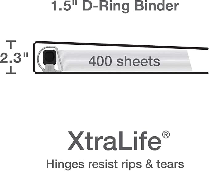 Oxford 3 Ring Binders, Binders for School and Office, 1.5 Inch ONE-Touch Easy Open D Rings, 3-Sided View Binder Covers, Xtralife Hinge, Non-Stick, PVC-Free, White, 375-Sheet Capacity, 4 Pack (79906)