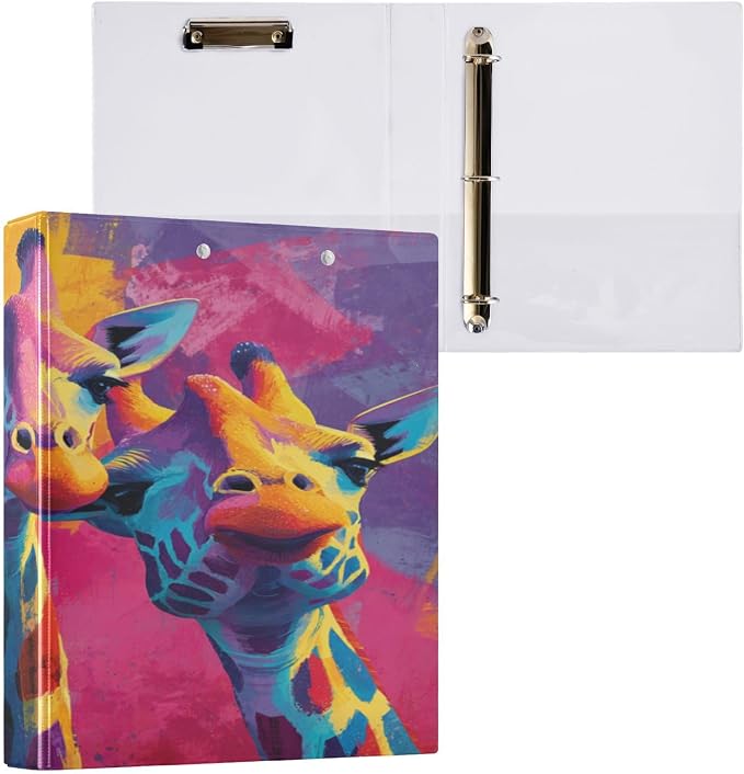 Colorful Giraffes 3 Ring Binders 1.5 Inch Clear View Three Ring Binders Versatile Binder for Work School Office Supply 1 Pack