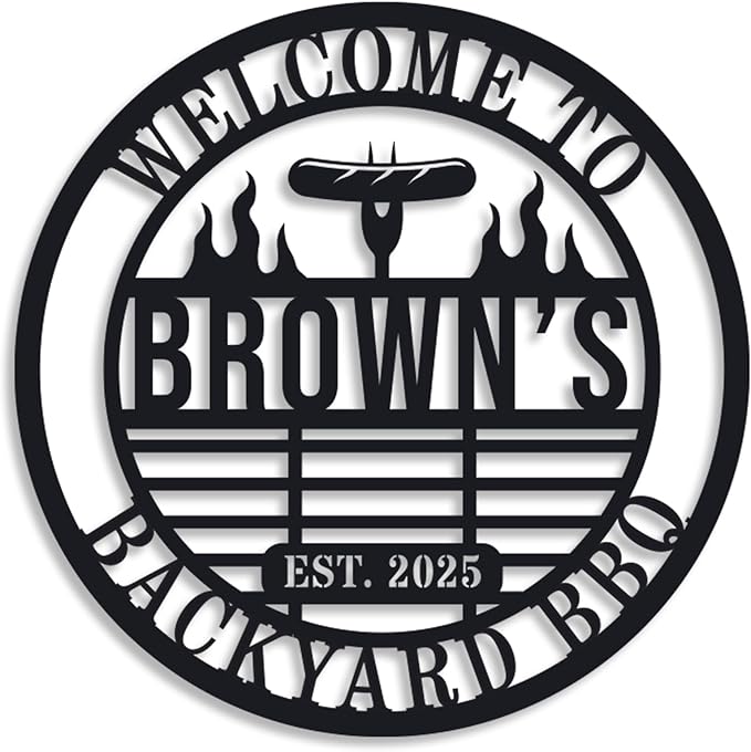 Personalized BBQ Grill Name Sign Custom Grill Sign Outdoor Kitchen Decor Grill Gifts for Dad Backyard BBQ Metal Sign BBQ Grill Sign Barbecue Outdoor Man Cave Decor