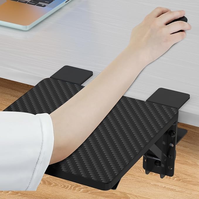 suptek Ergonomics Desk Extender Tray, 9.5"x9.1" Clamp on Table Mount Arm Wrist Rest Shelf, 90° Foldable Computer Arm Rest for Desk, Carbon Fiber, DSF3