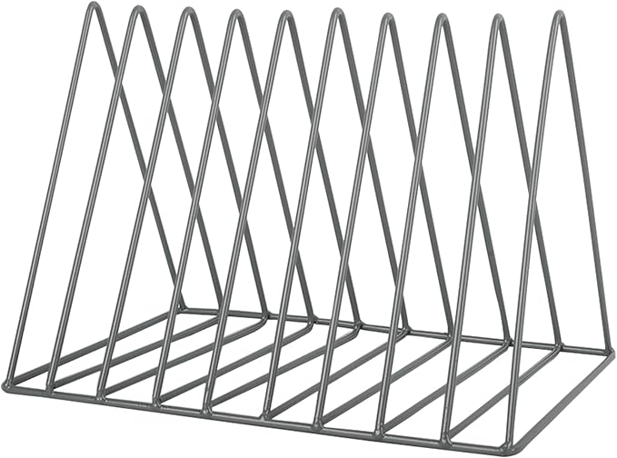 Vinyl Record Holder Storage, 9 Slot Metal Magazine Book Album Display Rack, Stylish Triangle Desktop File Sorter Organizer for Home Office, Grey