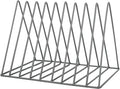Vinyl Record Holder Storage, 9 Slot Metal Magazine Book Album Display Rack, Stylish Triangle Desktop File Sorter Organizer for Home Office, Grey