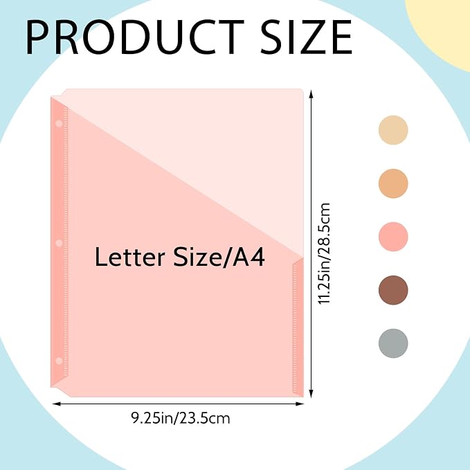 Maitys 50 Pack Binder Pockets 3 Ring, Letter Size 8.5x11,Vintage Color | Clear Plastic Document Sleeves, Sheet Protectors with Slash Jacket, Fits Standard 3 Hole Binders, Organize Office Papers