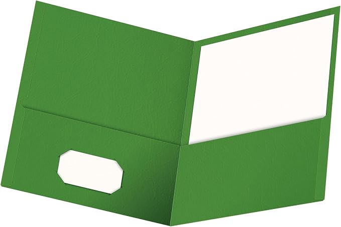 Oxford Two Pocket Folders, Textured Paper, Green, For School, Home, and Office, Letter Size, 25 Per Box (57503EE)