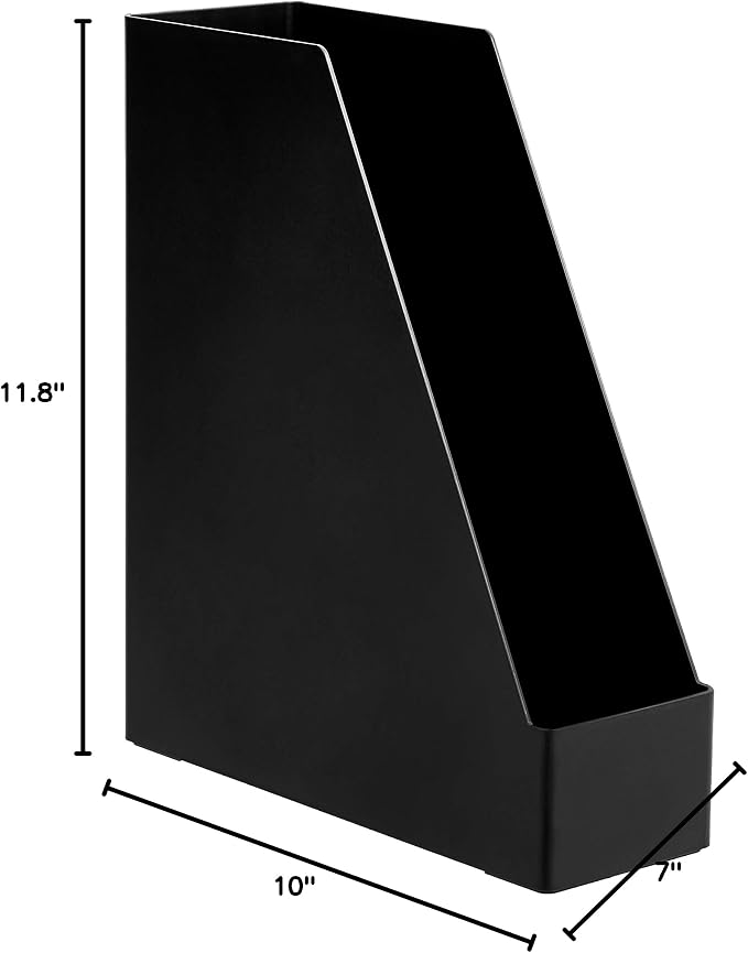 Amazon Basics Plastic Desk Organizer Magazine Rack and File Holder, Black, 4-Pack