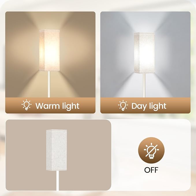 Floor Lamp, Pole Lamp with Foot Switch, Modern Standing Lamp Shade, Minimalist Freestanding Lamp (Bulb Not Included), for Living Room, Bedroom Office ETL Listed, White and Beige WE07LD05