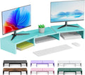 Dual Monitor Stand Riser | Monitor Stand for Desk, Metal Computer Stand, Desk Shelf Riser,Desktop Organizer for Home and Office Use (Blue)