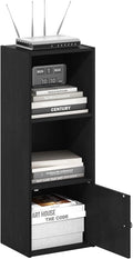 Furinno LUDER Book Shelf, 3-Tier Modern Bookshelf, Bookcase with 1 Door Storage Cabinet, 9.3 x 12 x 31.5, for Organization and Storage, for Living Room, Bedroom, Home Office, Blackwood