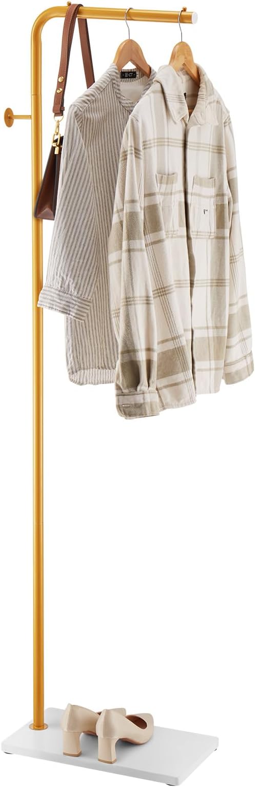 VEVOR Coat Rack, Freestanding Coats Rack Stand with Quartz Stone Base & 3 Round Hooks, Free Standing Hall Coat Tree for Entryway, Bedroom, Living Room, Stylish Clothes Hanger Stand for Coats, Hat, Bag
