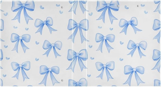 Blue Bows White Round Ring Binders 1.5 Inch 3 Ring Binder with Clipboard Holds 200 Sheets Office Home School