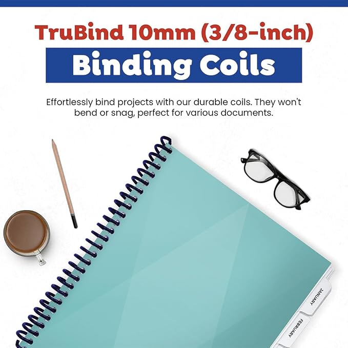 6mm (1/4 in.) Spiral Binding Coils for Reports, Presentations and Proposals | 4:1 Pitch | 12 in. Length | Blue | 30 Sheets Binding Capacity | 100 Pack