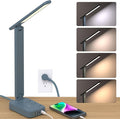 Addtam LED Desk Lamp, Power Strip with 3 Outlets 4 USB Charging Ports(2 USBC), 4 Modes 5 Level Brightness Touch Lamp, Small Desk Lamp for Home Office College Dorm Room Essentials, Blue