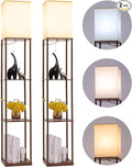 Gupuzm Floor Lamp with Shelves, Modern Square Standing Lamp with 3 Color Temperature Bulb, Corner Display Bookshelf Lamp for Living Room, Bedroom and Office(Brown-2 Pack)