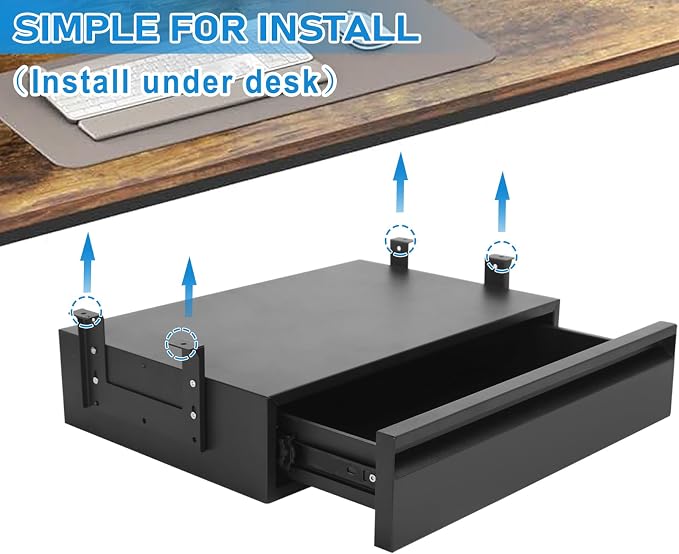 POPMOON 18 inch Under Desk Drawer, Adjustable Pull Out Storage Organizer | Under Table Drawer Adjustable Height, Smooth Slide Rails, Carbon Steel Hidden Under Desk Drawer Slide Out Hold 44 lbs