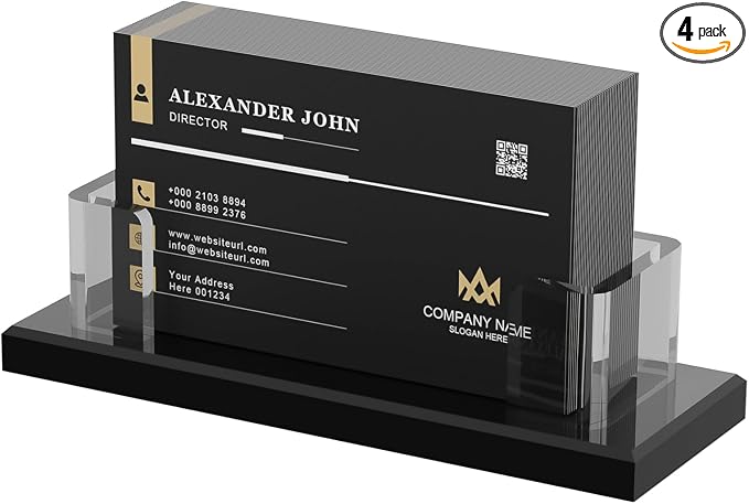 Acrylic Business Card Holder, Clear Card Display Stand for Desk, Business Card Organizer for Office Home Exhibition 4 Pack(Black)