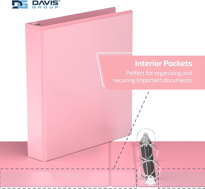 Pack of 6 Premium View Binders, Ring Binders with Clear-View Cover and Interior Pockets, Pastel Color Options, 1.5 Inch, Blush