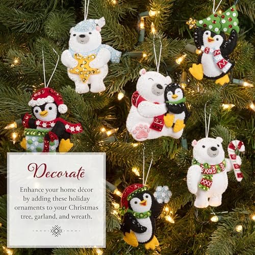 Bucilla Felt Applique 6 Piece Ornament Making Kit, Polar Pals, Perfect for DIY Arts and Crafts, 89752E