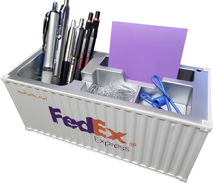 Desk Organizer, Pen Pencil Holder, Business Name Cards Holder, Shipping Container Model Storage Box, Secret Storage Box with Multiple Compartments Office Supplies Multi-function (FedEx)