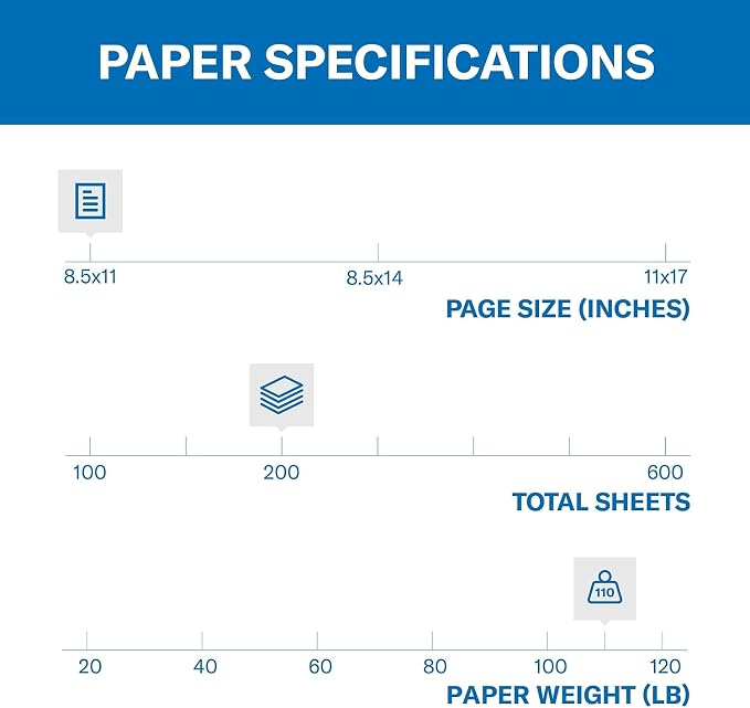 Hammermill White Cardstock, 110 Lb, 8.5 x 11 Colored Cardstock, 1 Pack (200 Sheets) - Thick Card Stock, Made in the USA, 168380R