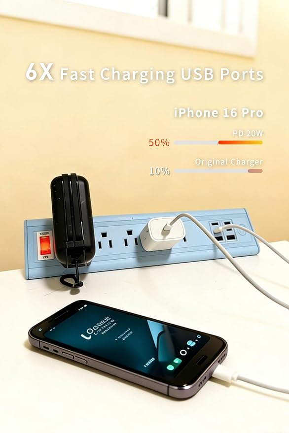 Desk Clamp Power Strip with Nightlight, 40W Fast Charging, 6FT Extension Cord, 4x20W USB-C & 2 USB Ports, 5 AC Outlets, Fits 1.69-Inch Table Edges