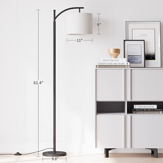 SUNMORY Arc Floor Lamp, Modern Floor Lamp with Remote Control and 9W Bulb | Stepless Dimmable Metal Standing Lamps with Hanging Lampshade for Living Room, Bedroom, Office