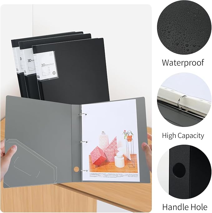 3 Ring Binders 0.8 Inch D Ring,4 Pack D Ring Binder A4（Black）