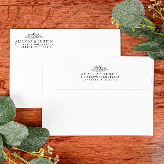 Custom Floral Address Stamp | Choose from 12 Designs | Multiple Ink Color Options | Envelope Return Address Stamp for Couple or Family (Design 5, Extra Large)