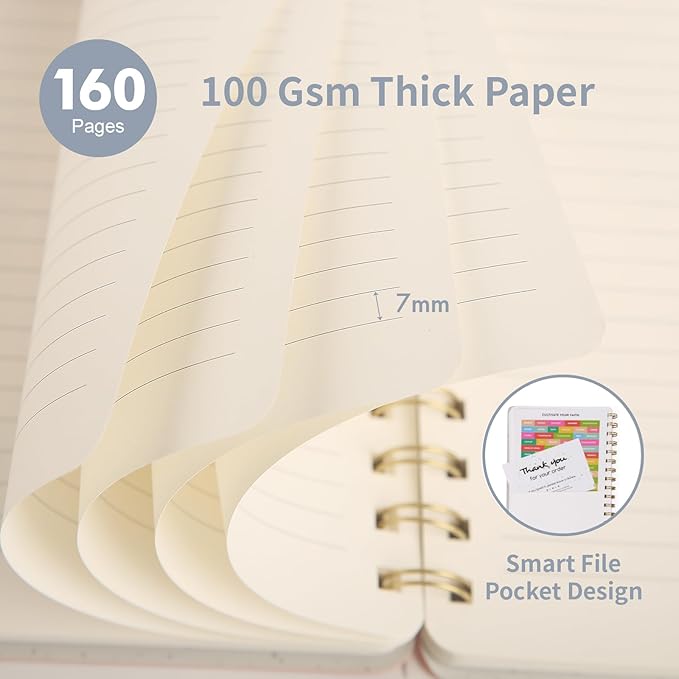 Spiral Notebook-5.75" x 8.125" College Ruled Journal with Inner Pockets and 160 Pages,PU Leather Cover Business Journal, Twin-Wire Binding Notebook Perfect for Office & Home School Supplies 6 pack Reefblue