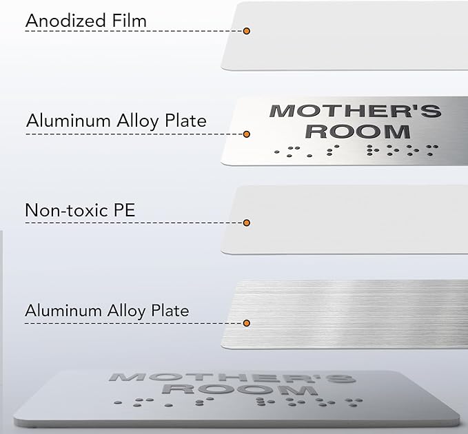 Wellness Room Signs with Raised Text & Grade 2 Braille, Brushed Aluminum/Silver Finish Easy Install with Double-Sided Tape, ADA Compliant Wellness Room Door Sign for Businesses & Offices