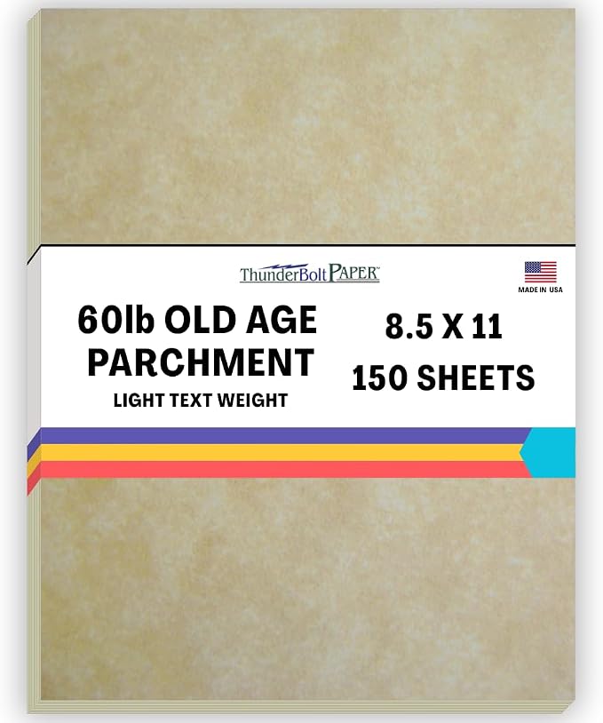 150 Old Age Parchment 60# Text (=24# Bond) Paper Sheets - 8.5 X 11 Inches Standard Letter|Flyer Size - 60 Pound is Not Card Weight - Vintage Old Parchment Semblance