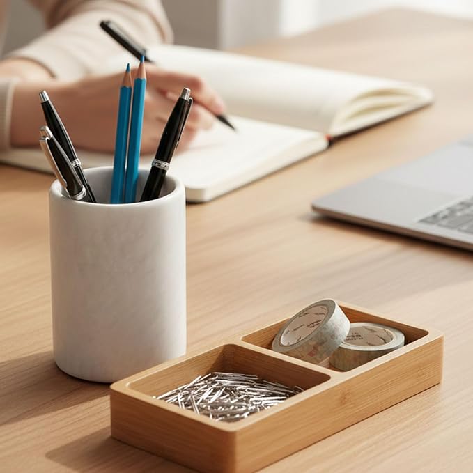 Radicaln Marble Pen Holder For Desk 4" Inches White Handmade Marker & Pen Holder for Desk Organizer, Ideal Marble Toothbrush Holder & Pencil Holder For Home Decor