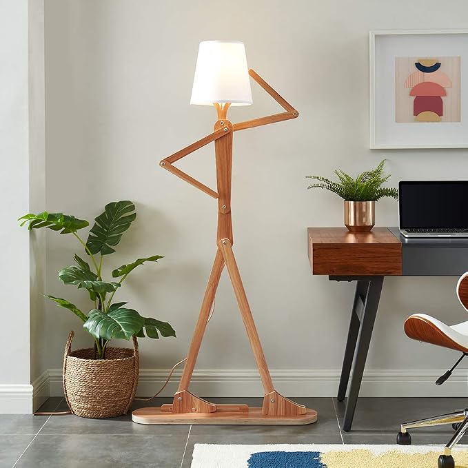 Cool Corner Reading Tall Wood Floor Lamp, LED Bulb Included, Ash | Gift Ideas for Living Room, Bedroom, Kids Room Bedside, Office, Decorative Arc Standing Lighting, Creative Swing Arm