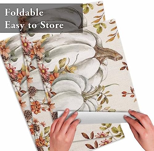 Fall Floral Leaves Placemats Set of 4, Thanksgiving Pumpkins Heat Resistant Washable Table Place Mats Boho Cotton Table Linens Party Holiday Decorations for Home Kitchen Dining Table Outdoor Indoor,