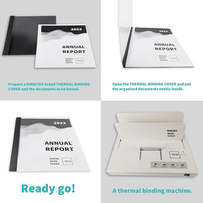 Binditek Thermal Binding Presentation Covers, 1/2 Inch Spine,Black,10 Pack | Thermal Binding Covers, 95 Sheets Capacity, Ultra Clear Front, Black Paper Back Cover, Letter Size, for Students & Coworkers
