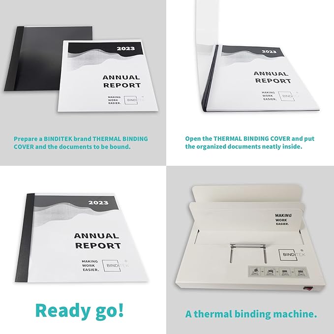 Binditek Thermal Binding Presentation Covers, 1/8 Inch Spine,Black,20 Pack | Thermal Binding Covers, 30 Sheets Capacity, Ultra Clear Front, Black Paper Back Cover, Letter Size, for Students & Coworkers
