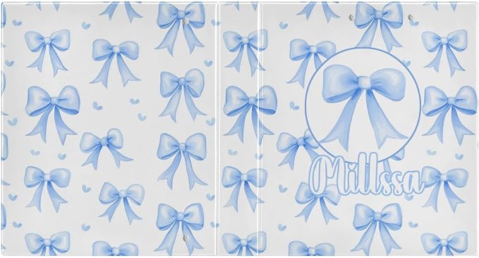 Blue Bows 3 Ring Binder with Clipboard Round Ring Binders White Personalized Binder 3 Interior Clear Pockets for Office Supplies 2 Pack