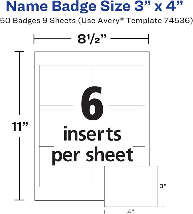Avery Customizable Name Badges, Clip Style, 3" x 4", Clear Name Tag Holders, White Laser/Inkjet Printable Inserts, 50 Count (74536) (Pack of 5)