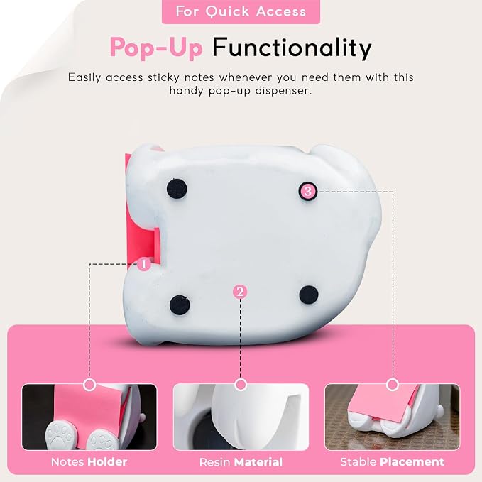 Resin Made 3" x 3" Cute Sticky Note Holder for Desk | Doodle Compatible Accordion Style Dog Pop Up Post it Note Dispenser, Pop Up Sticky Notes Dispenser for Office Holds, School & Office Desk Supplies
