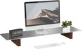 Aluminum Monitor Stand Riser, Ergonomic Desktop Shelf with Wooden Legs - 31.5” Wide Heavy Duty Computer Stand for Home Office, Universal Desktop Monitor Riser for PC, iMac, MacBook, Laptop