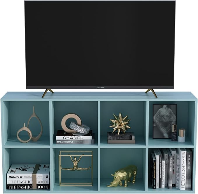 8-Cube Storage Shelf Bookcase, Light Blue | Wooden 4-Tier Open Bookshelf, Fits 11×11" Bins, Vertical or Horizontal Use, Full Back Panels, For Home Office