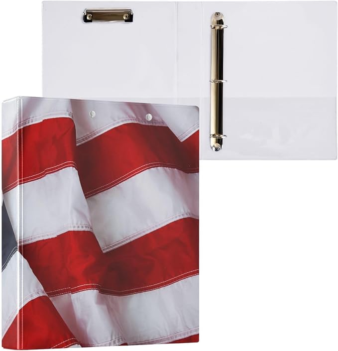 3 Ring Binder North American Bald Eagle Flag 1.5 inch Binders Three Ring Binders with Clipboard Fit 8.5'' x 11'' Paper 3 Interior PVC Clear Pockets for Office Supplies