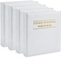 Dunzoom 4 Pcs Estate Planning Portfolio Binder PU Leather 3 Ring Binders with Gold Title and Index Tab Dividers, 11'' x 11.8'' x 2.4'' Estate Planning Organizer (White)