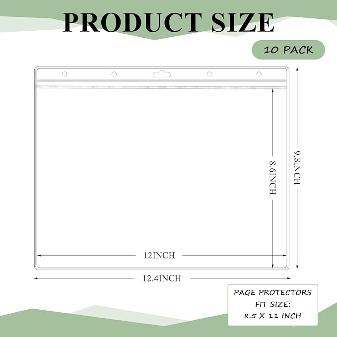 Sinload 10 Pcs Heavy Duty Sheet Protector 8.5 x 11 Inch Job Ticket Holder Waterproof Resealable Zip Page Wall Sign Holder Clear Dry Erase Document Sleeve Magazine Protector Horizontal(12.4 x 9.8 Inch)